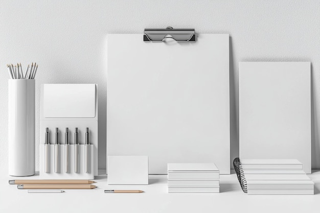 Photo realistic blank stationery set mockup isolated created with generative ai