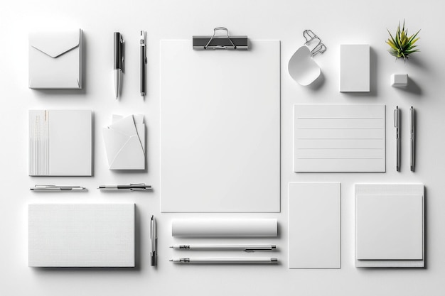 Photo realistic blank stationery set mockup isolated created with generative ai