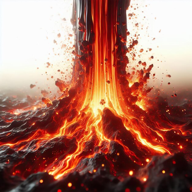 Photo a realistic blazing magma flowing on white background