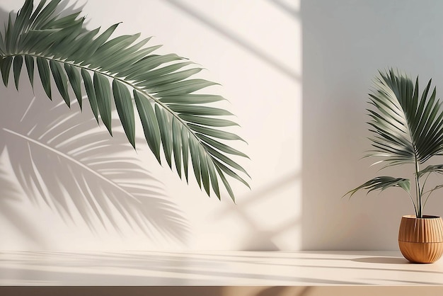 Realistic blurred natural light leaves palm and window shadow overlay on wall paper or frames texture abstract background summer spring autumn for product presentation podium and mockup seasonal