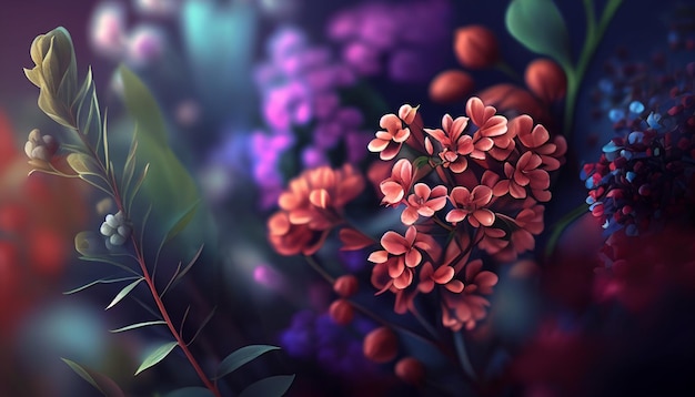 Realistic blurred spring background with colorful flowers Generative AI