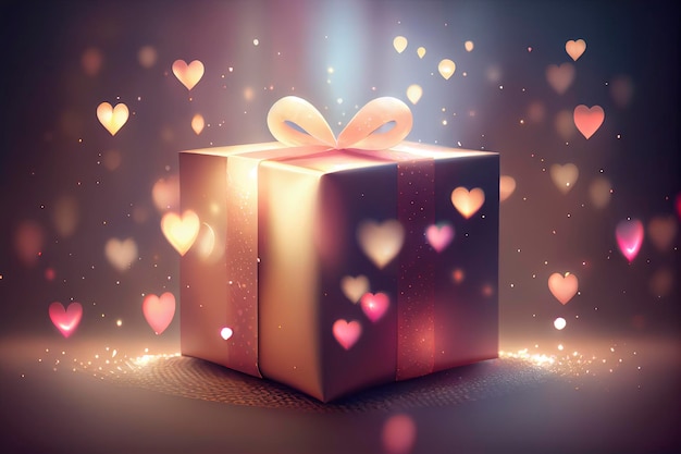 realistic blurry congratulation background with gift boxes and stunning light, creative ai