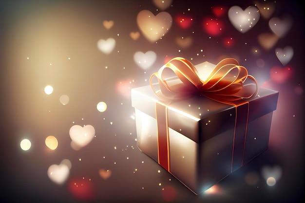 realistic blurry congratulation background with gift boxes and stunning light, creative ai