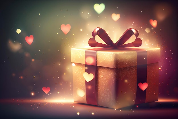 realistic blurry congratulation background with gift boxes and stunning light, creative ai