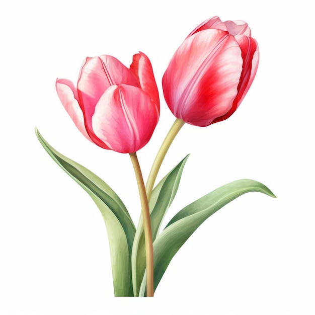 Realistic Brushwork Tulip Clipart Vibrant Watercolor Vector Illustration