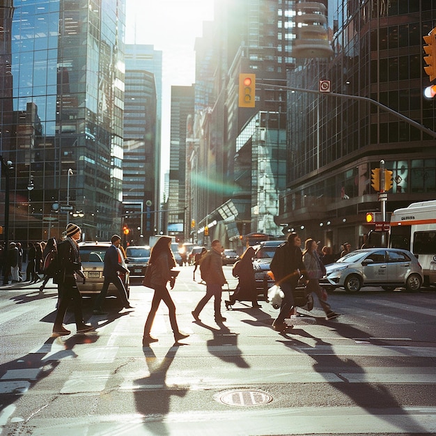 Photo a realistic bustling urban street with pedestrians