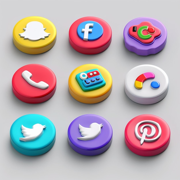 Photo realistic buttons with social media logo collection