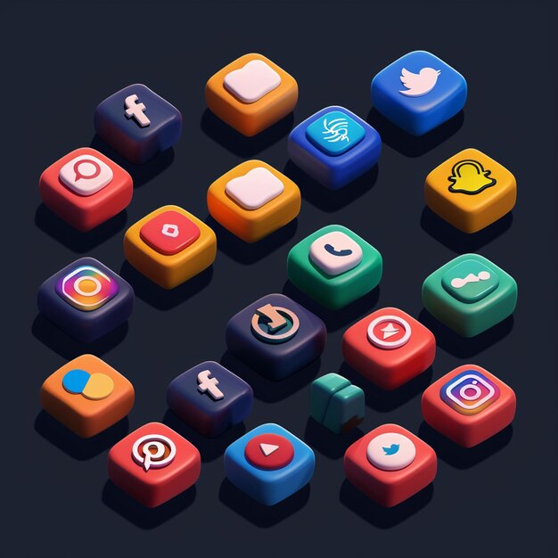 Photo realistic buttons with social media logo collection