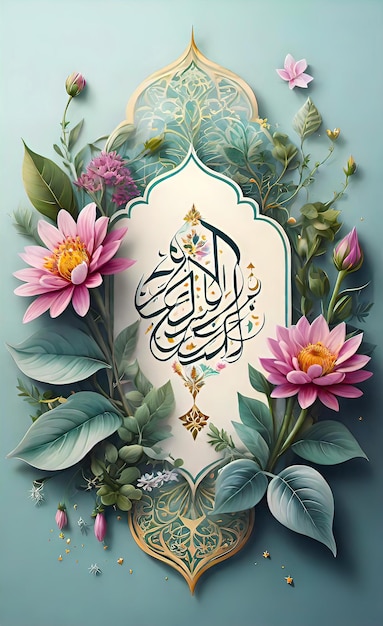 Realistic calligraphy on Islamic background Muslim holidays celebration Islamic holiday greeting c