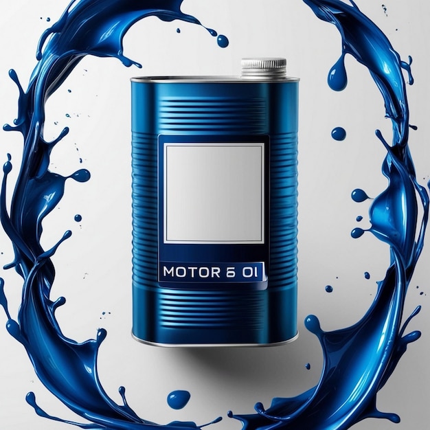 Photo realistic car engine motor oil bottle with liquid splash vector background poster advertising