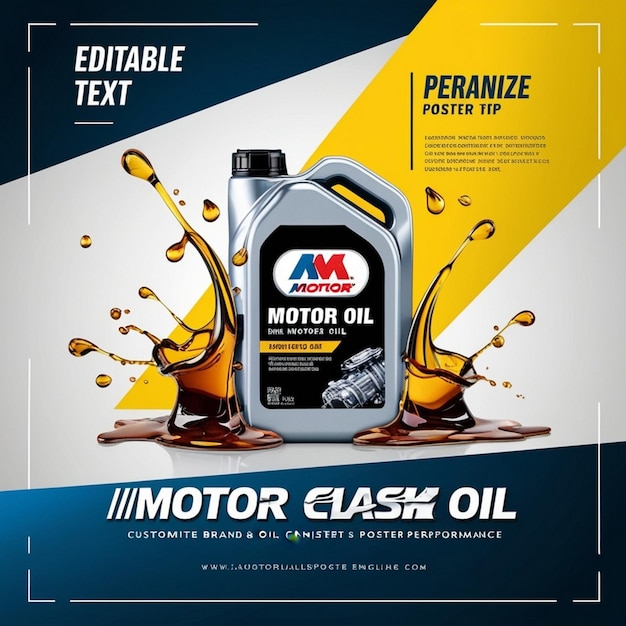 Realistic car engine motor oil bottle with liquid splash vector background poster advertising