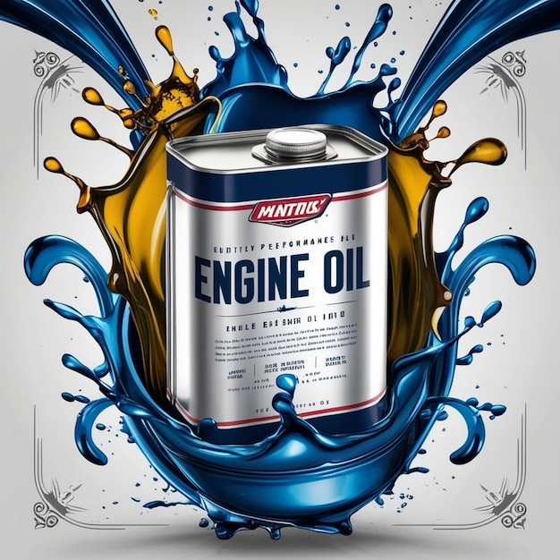 Photo realistic car engine motor oil bottle with liquid splash vector background poster advertising