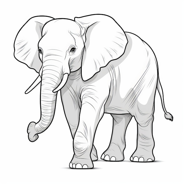 Photo realistic cartoon elephant coloring clean and sharp inking