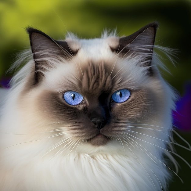 Realistic cat on birman ravishing natural outdoor background