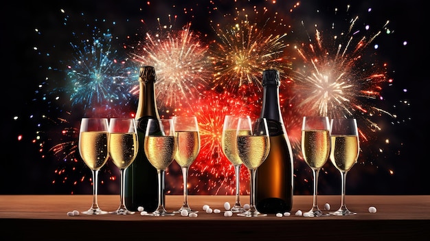 Realistic champagne new year background