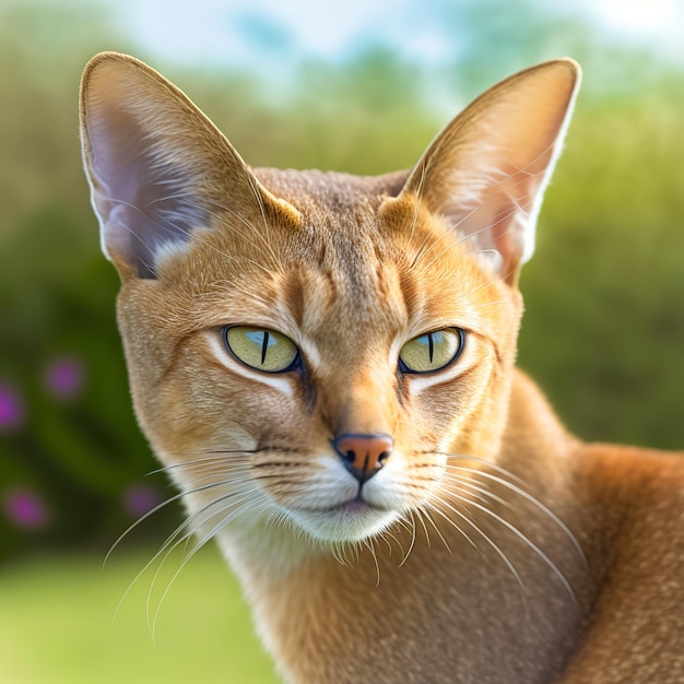 Realistic chausie cat on ravishing natural outdoor background