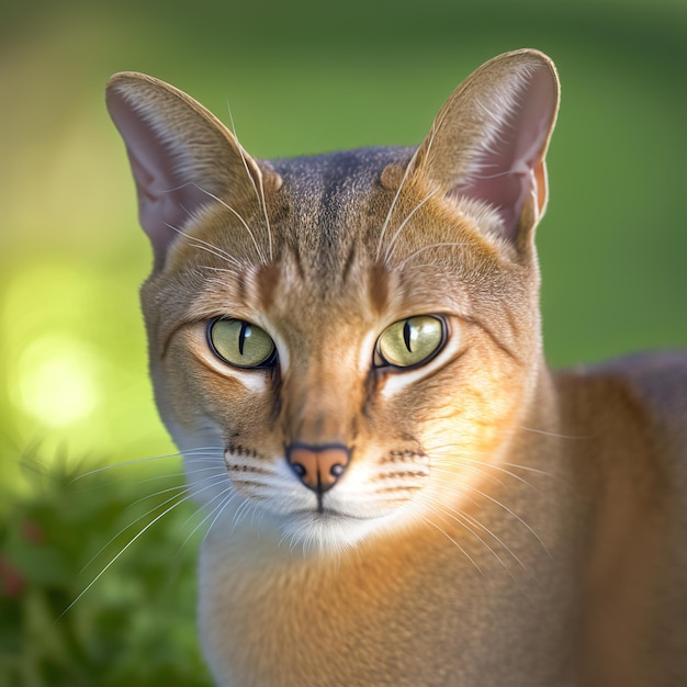 Realistic chausie cat on ravishing natural outdoor background