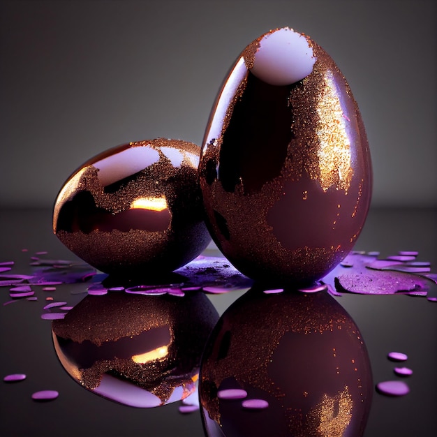 realistic chocolate eggs glitter glossy reflecting Studio