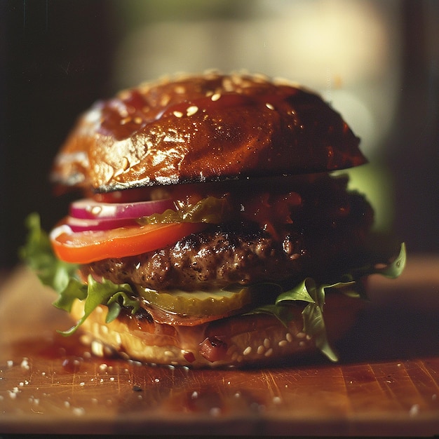 Photo a realistic closeup of a delicious gourmet burger