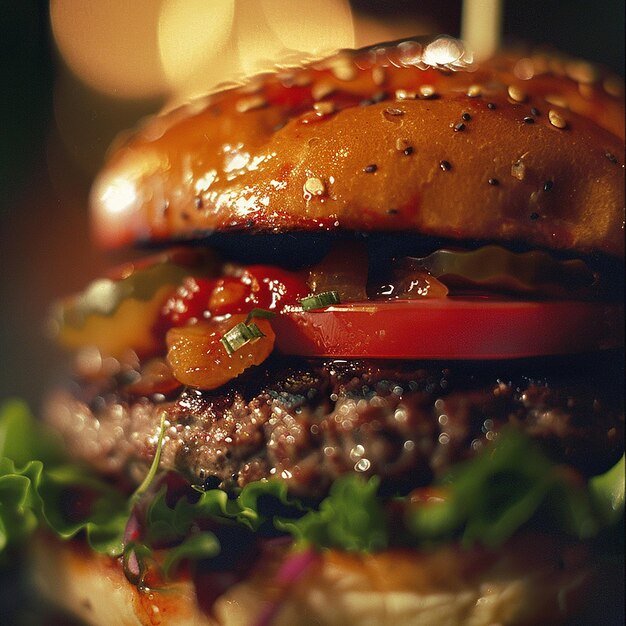 Photo a realistic closeup of a delicious gourmet burger