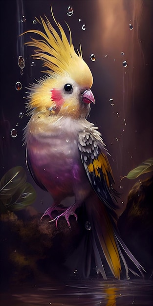 realistic cockatiel bird over the waters