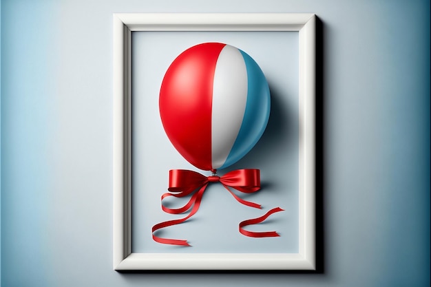 Realistic Colorful Balloon With Red Ribbon Inside Vertical Rectangle Frame