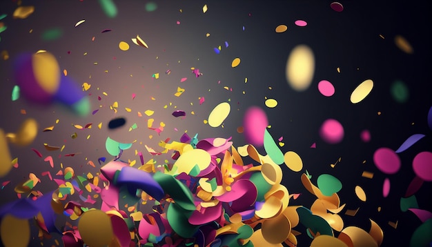 Realistic colorful celebration confetti with blurred background Generative AI