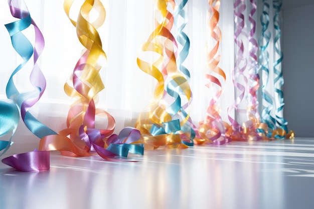 Realistic colorful confetti rainbow celebration party ribbons confetti on white background