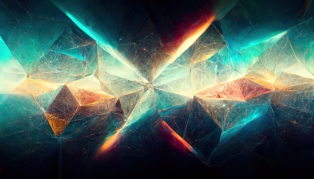 Realistic colorful glowing magic crystals abstract background Luxury wallpaper 3D illustration