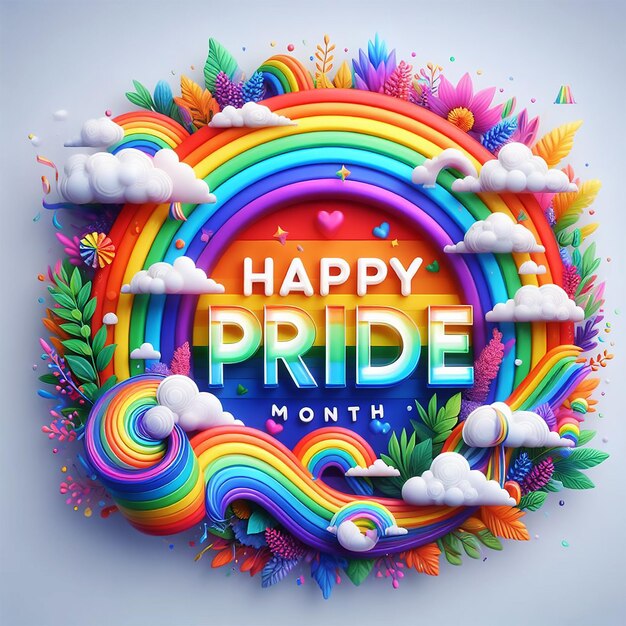 Photo realistic colorful rainbow concept text happy pride month