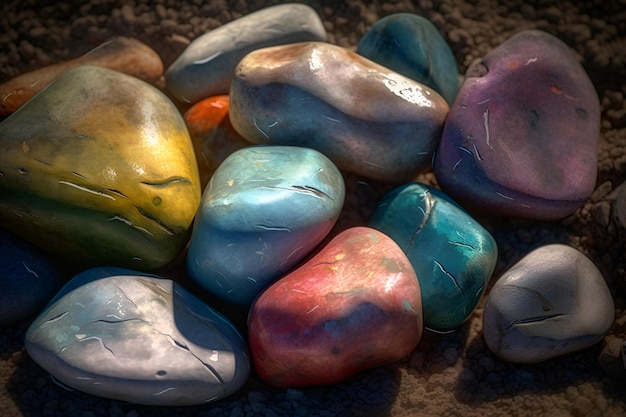 Realistic colorful shiny glowing magic stone ai