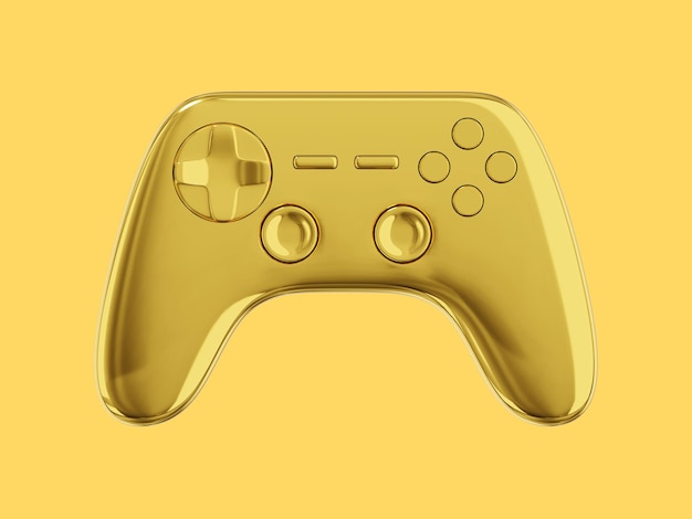 Realistic console game controller Gold isolated icon on yellow background 3D rendering