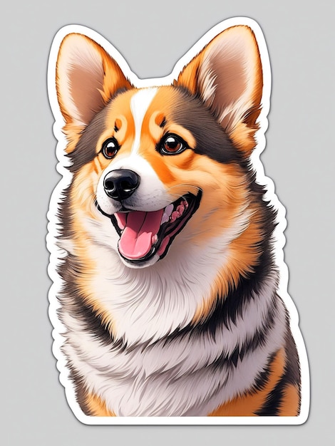 Realistic Corgi Dog Head Sticker with a White Background