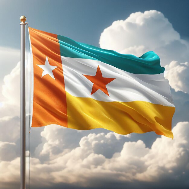 Realistic Cote d_Ivoire Flag on flag pole waving in the wind against white clouds