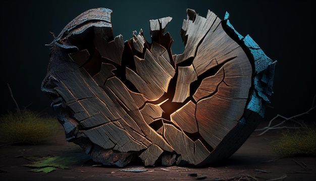 Realistic cracked wood with a dark background Generative AI