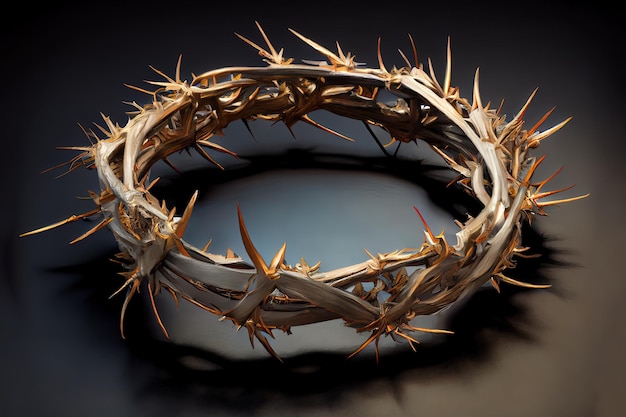 Realistic crown of thorns handmade with thorns and dry branches white background Christian symbol of resurrection and Easter Generative Ai