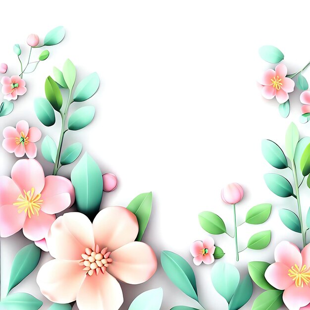 Realistic Cute Flowers and Leaves on White Background with Aligned Negative Space Freepik Download