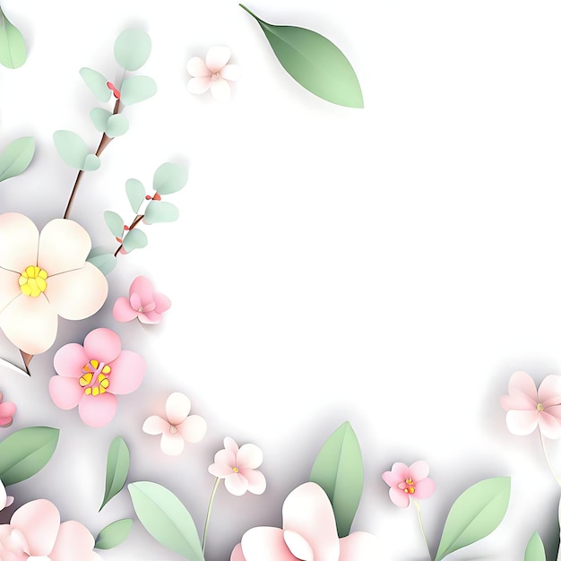 Realistic Cute Flowers and Leaves on White Background with Negative Space Freepik Download