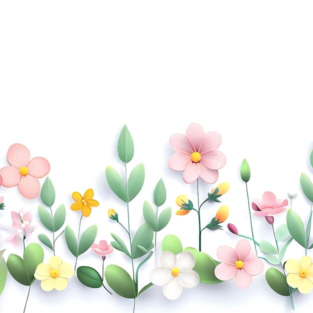 Realistic Cute Flowers and Leaves on White Background with Negative Space Freepik Download