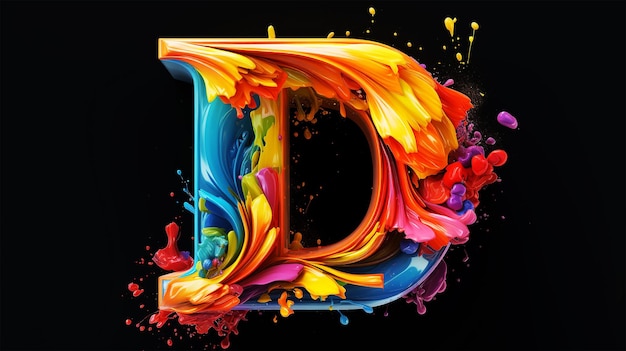 Realistic D letter with color splash