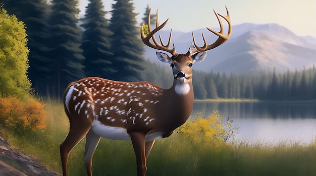 Realistic deer with nature background generative by AI