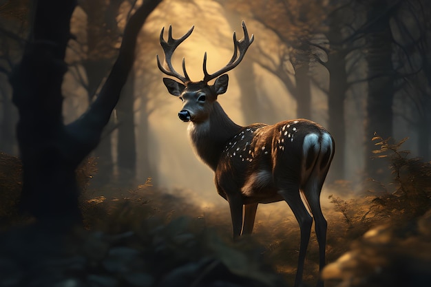 Realistic deer with nature background