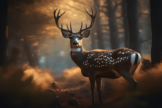 Realistic deer with nature background