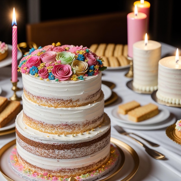 Realistic and delectable birthday cake with intricate fondant decorations