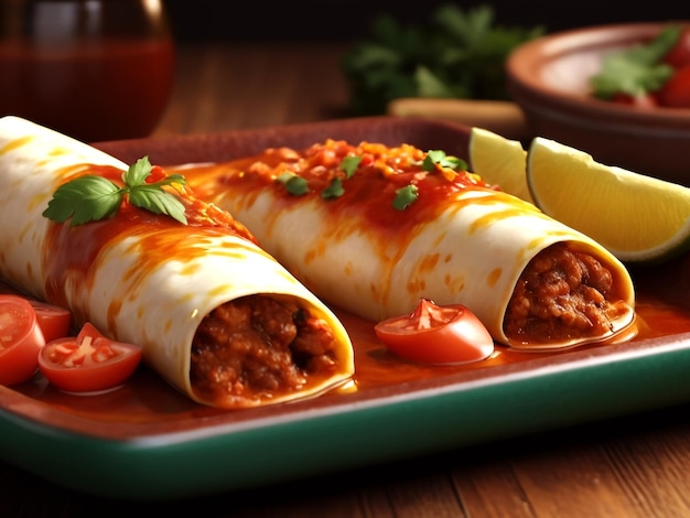 Realistic Delicious Mexican Food Enchiladas 3D Render Image