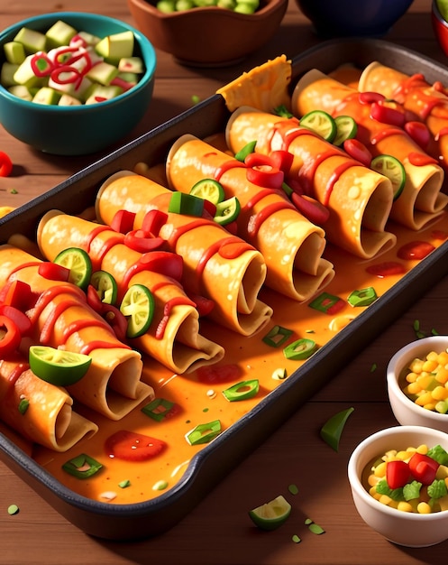 Realistic Delicious Mexican Food Enchiladas 3D Render Image