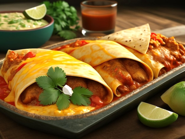 Realistic Delicious Mexican Food Enchiladas 3D Render Image