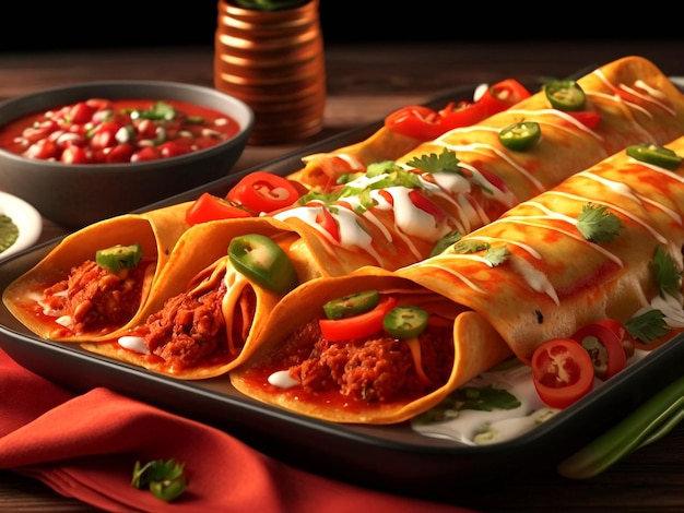 Realistic Delicious Mexican Food Enchiladas 3D Render Image