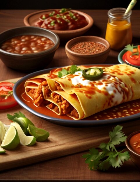 Realistic Delicious Mexican Food Enchiladas 3D Render Image