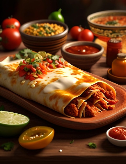 Realistic Delicious Mexican Food Enchiladas 3D Render Image